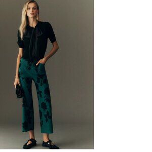 Anthropologie Teal Green Wide-Leg Floral Pants